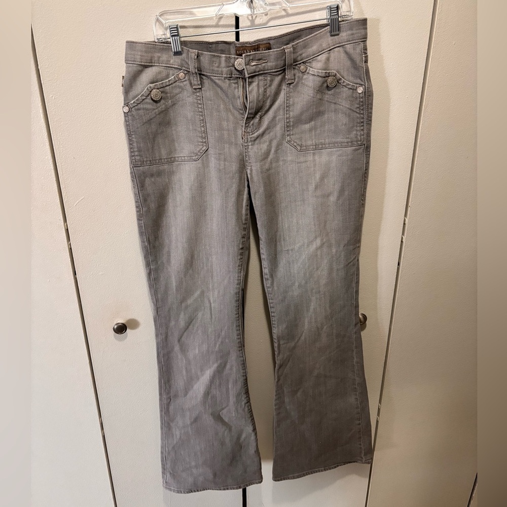 Rock & Republic Mid Rise Bootcut Jeans Grey Size 12 Stretch Denim Y2K Flare Fit